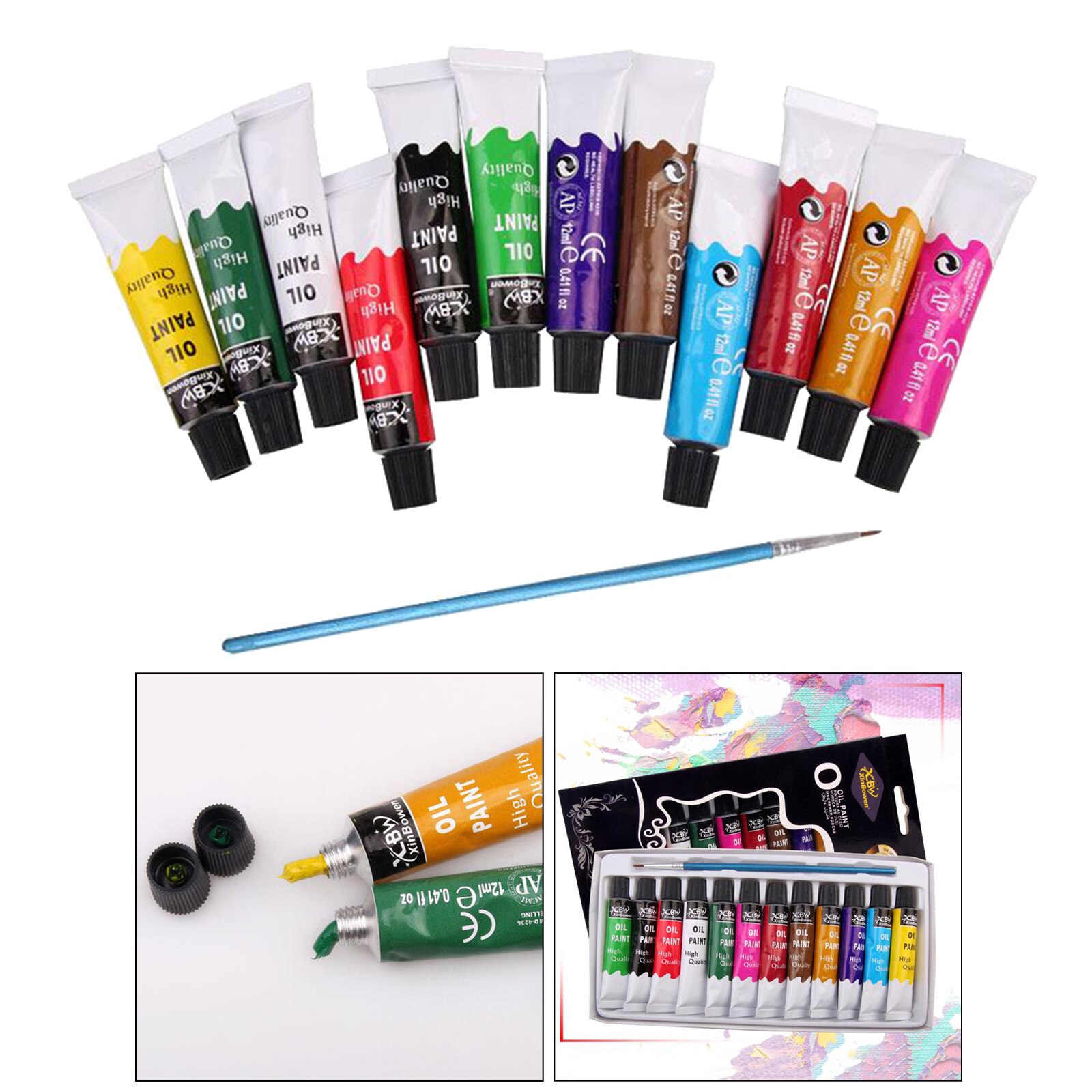 Juego de tubos de pintura al óleo, 12 piezas, pigmento de pintura, Paisaje en lienzo, cepillo, herramientas, 12ml