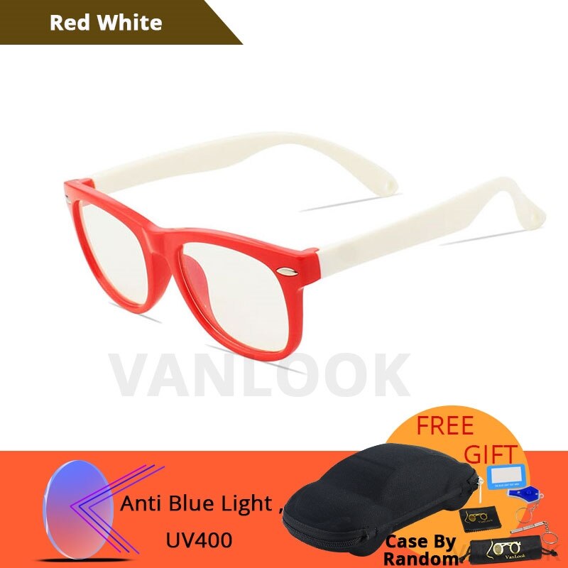 Silica Gel Kids Screen Glasses Gaming Blue Light Blocking Protective Computer for Boys Girls Child Kacamata Anti Radiasi: Red White
