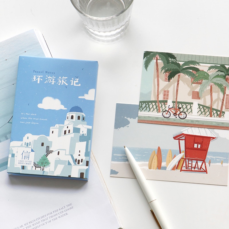 30 Sheets/Set Novelty Travel Notes Postcard Hand Painted Landscape Greeting Card Message Card Birthday Card