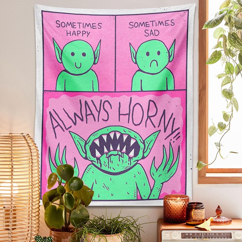 Alien Tapestry kawaii Room Cartoon pink happy hippie Wall Hanging Tapestries background for Living Room Home Dorm Decor Paint