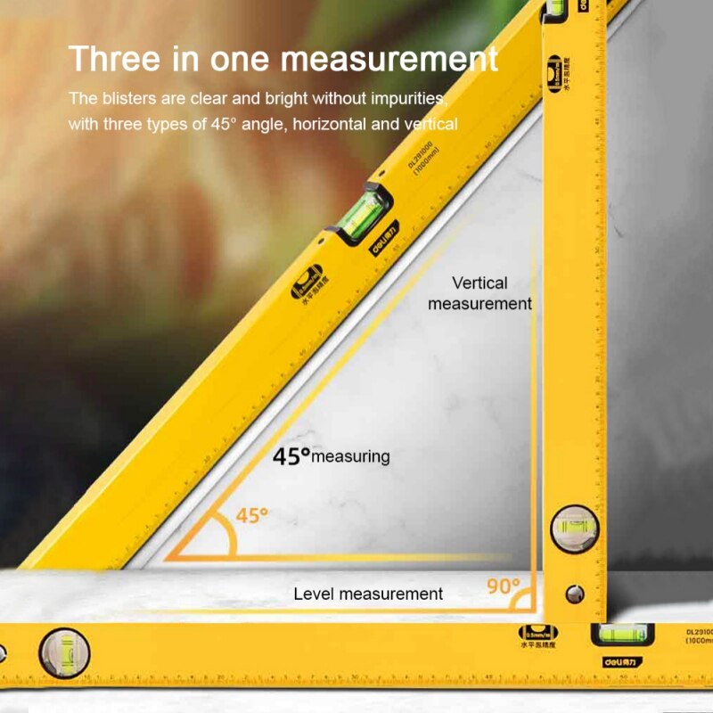 Deli Horizontal Ruler Aluminum Alloy Multi-Angle Horizontal Measuring Ruler Level Instrument High Intensity Magnetic DL291000