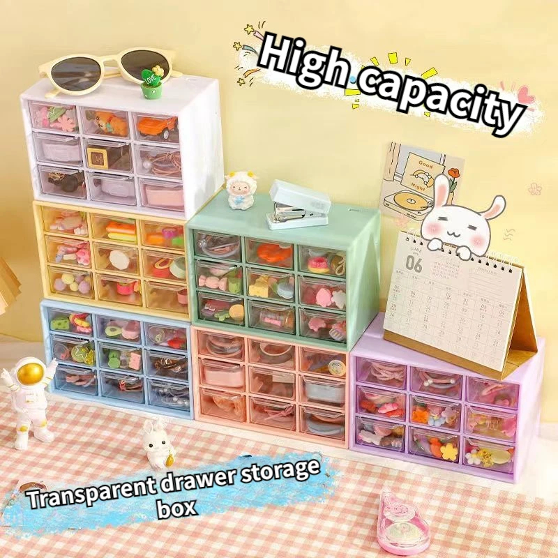 Organisator Opbergdoos Mini Bureauladen Stapelbaar Negen vierkant raster Opbergdoos Haarspeld Sticker Cosmetica Accessoires