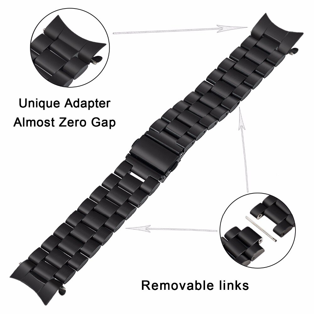 22mm roestvrijstalen horlogebandjes met snelsluiting voor samsung gear  s3 classic frontier polsband met schakels, zwart en zilver