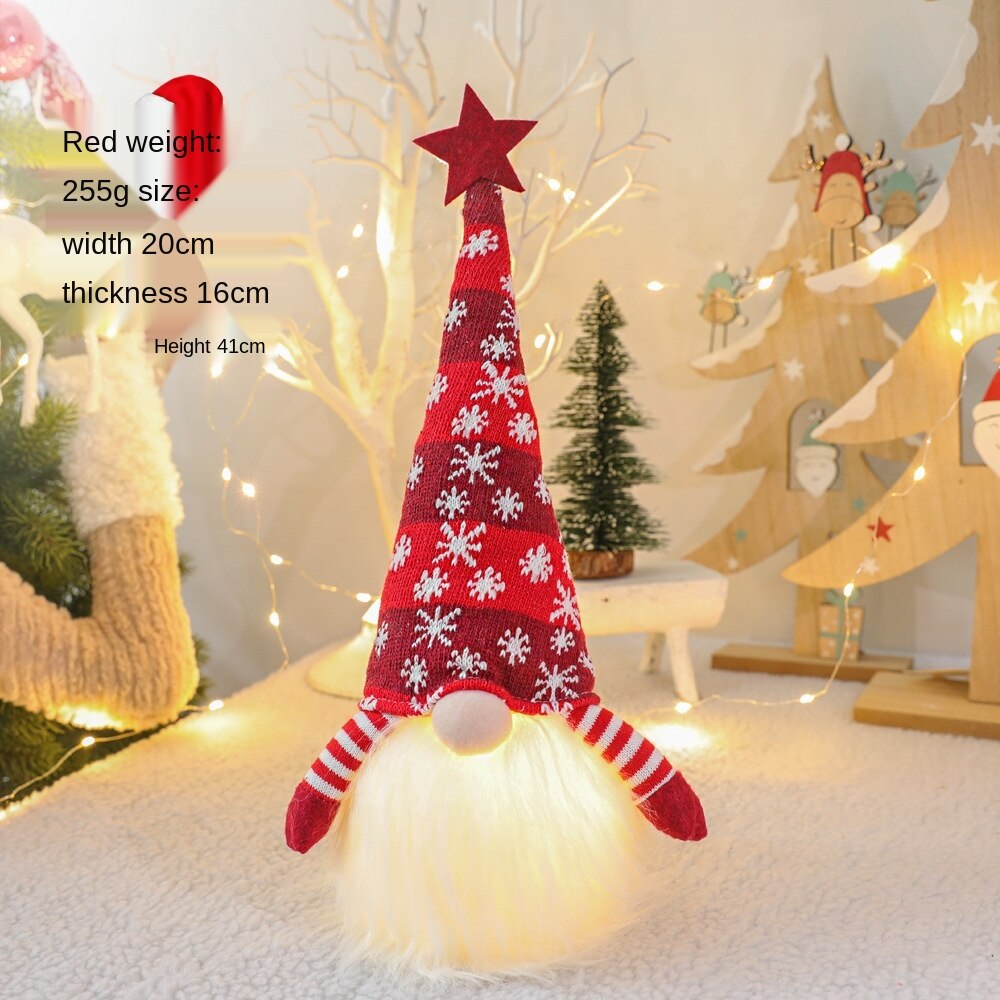 Led ljus randig keps ansiktslös docka jul glödande docka leksaker med stickad mössa xmas gnome svensk dekoration barn