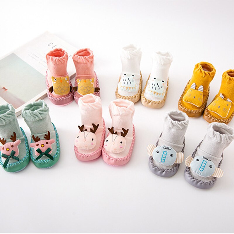 Leuke Cartoon Dier Pop Babysokjes Zacht Leer Anti Slip Baby Peuter Sok Herfst Winter Warm Pasgeboren Meisje Jongen Floor sok