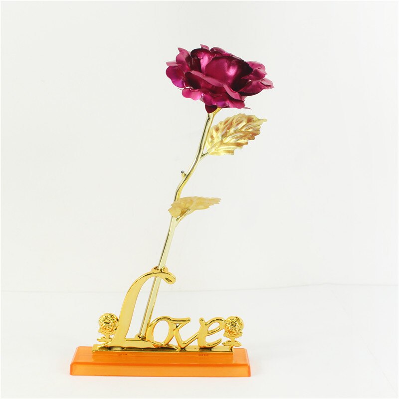 Galaxy Rose Eternal 24K Gold Flower Foil Plastic Artificial Roses Valentines Day Beauty Golden Flowers for Wedding Decor: plum