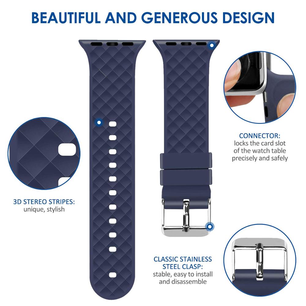 Bracelet en Silicone pour Apple watch 6 se, 38mm 42mm iwatch 40mm 44mm, bracelet de ceinture à motif rhombique, iwatch série 6 5 4 3 2 1