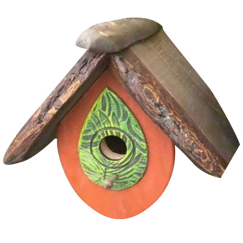 Hand Carved Wood Birdhouse Outdoor Hanging Birdhouse Ornament Garden Courtyard Terrace Hand Carved Wood Birdhouse XHC88: Orange