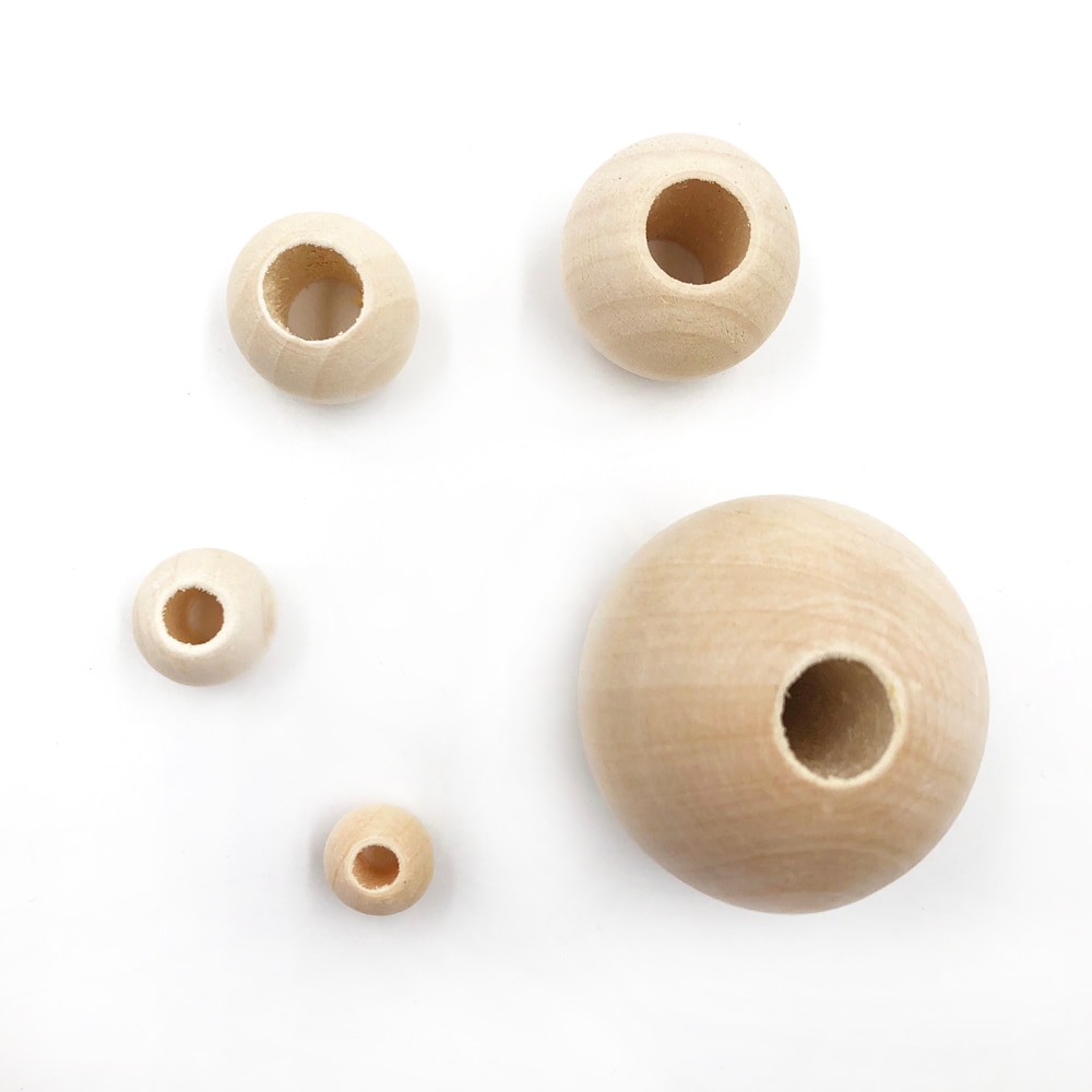 8-50mm DIY Natural Ball Round Spacer Wooden Beads Lead-Free Wooden Balls Big Large Hole Wooden Beads For DIY Jewelry Making