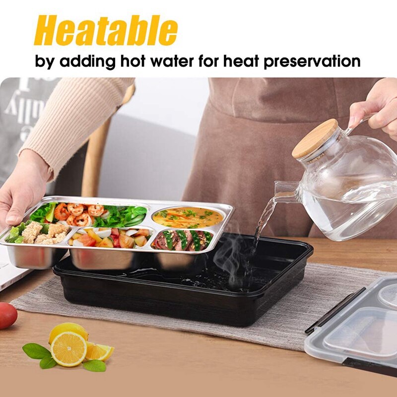 Lunch Bento Box Insulated Stainless Steel Square Food Storage Container Leakproof with Sealed Compartment for Woman Man Work (Bl