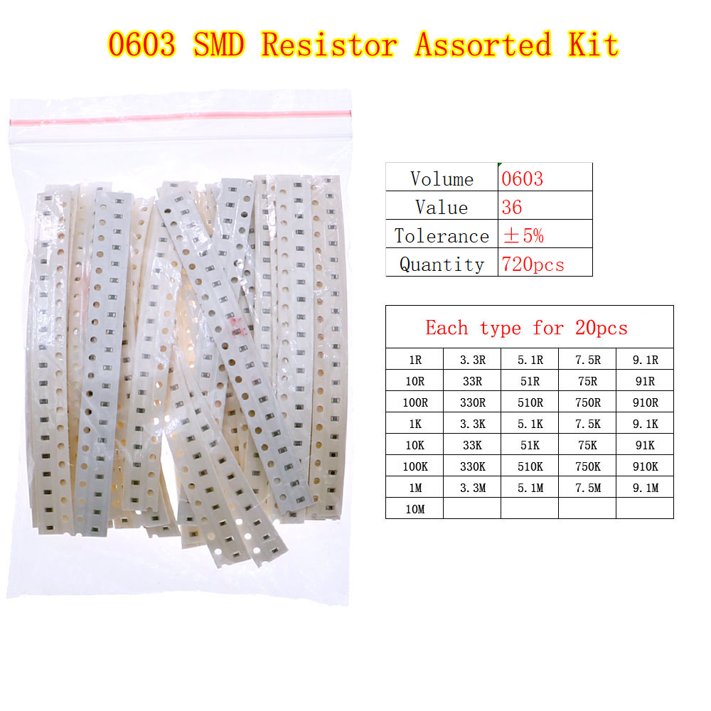 0402 0603 0805 1206 2512 SMD Chip Fixed Resistor 0ohm-10Mohm Assortment Kit pack: Beige