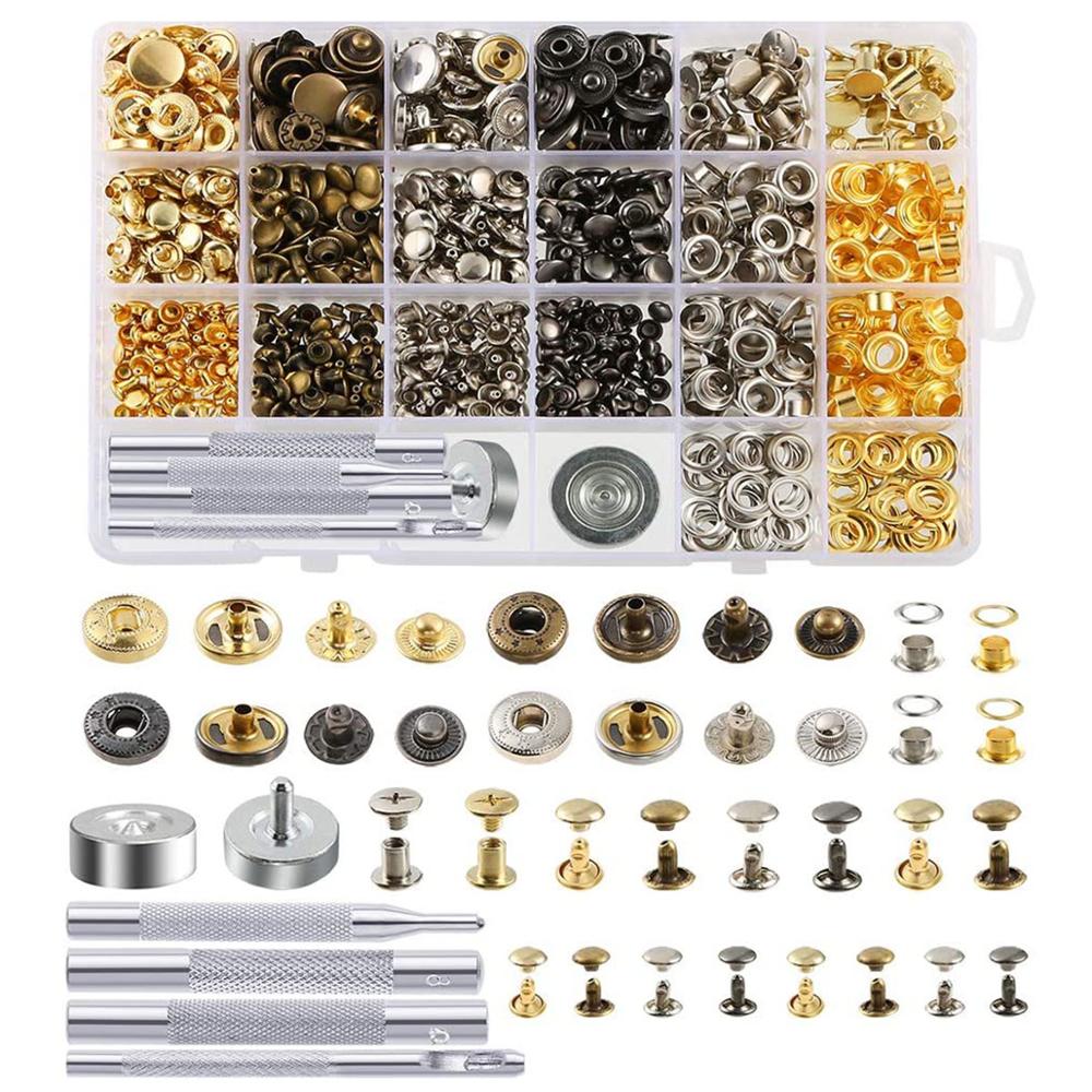Kit de remaches de cuero, broches de Metal, incluye Kit de botones a presión, Tornillos, pernos de presión, remaches para cuero, cinturón, chaqueta, artesanía de cuero DIY: B
