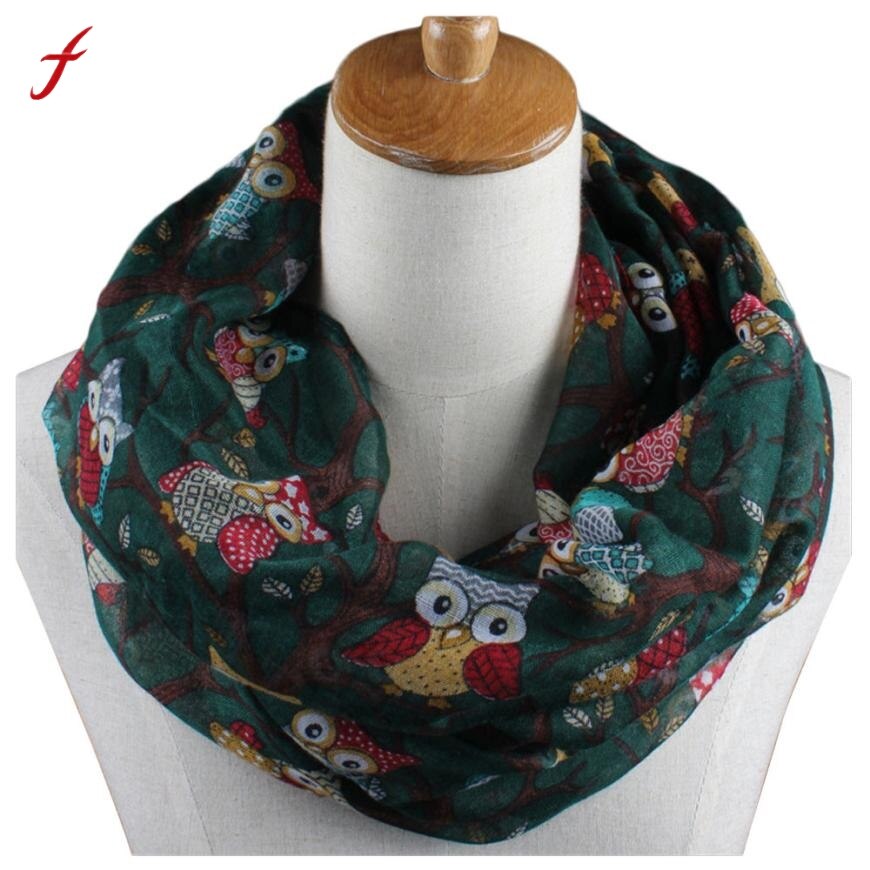 Feitong pañuelo foulard mujeres anillo Bufandas femenino patrón de búho impresión Echarpe para Mujer chal Wrap Bufandas Mujer invierno bufanda