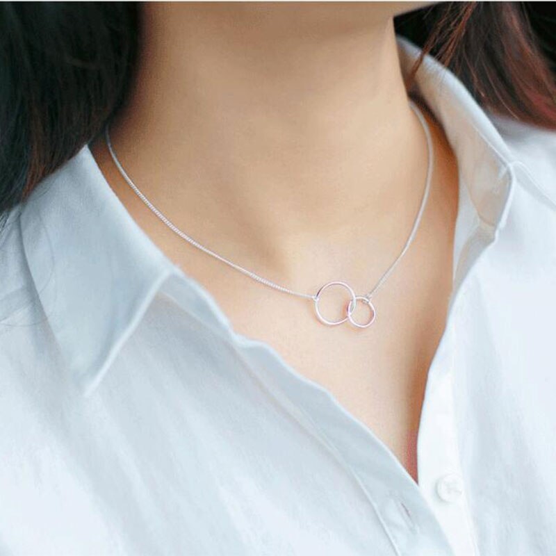 Anenjery Minimalistische 925 Sterling Zilveren Dubbele Cirkel Ketting + Armband Sieraden Sets Voor Vrouwen Zus Sieraden