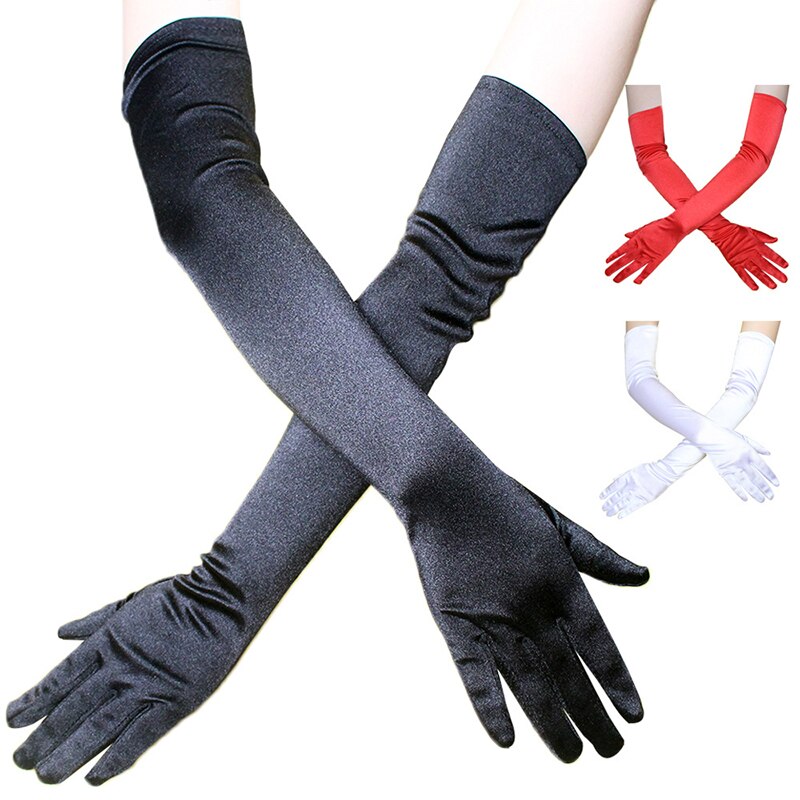 1 paar Mode Vrouwen Over de Elleboog Handschoenen Sexy Zwart Wit Rode Lange Satijnen Stretch Handschoenen voor Dames Meisjes hand handschoenen YN1212