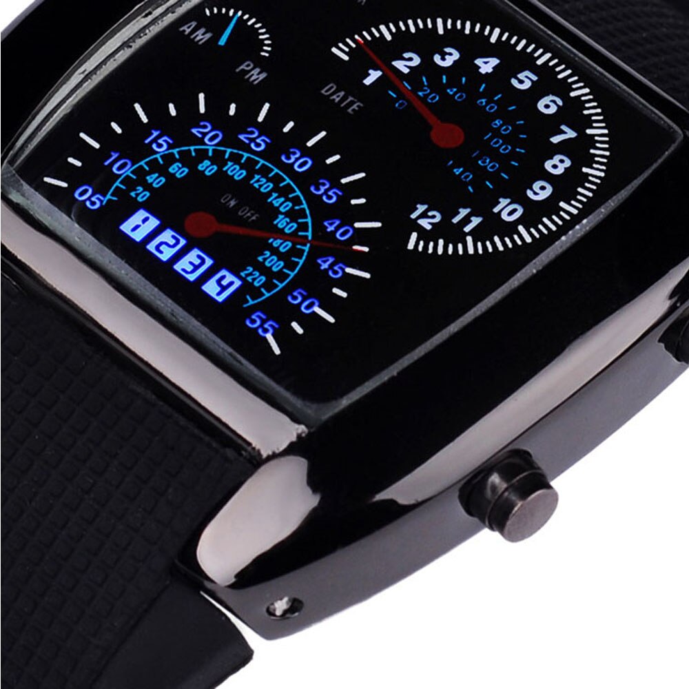 Relogio Mens Watch Aviation Turbo Dial Flash Led Watch Mens Lady Sports Car Meter Black Simple Watches Reloj