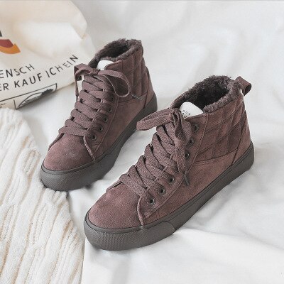 Kvinnor vinter sneakers korta plysch ankel boots kvinnor plattform sneakers hög päls varma sneakers dam skor tenis feminino: Brun / 7.5