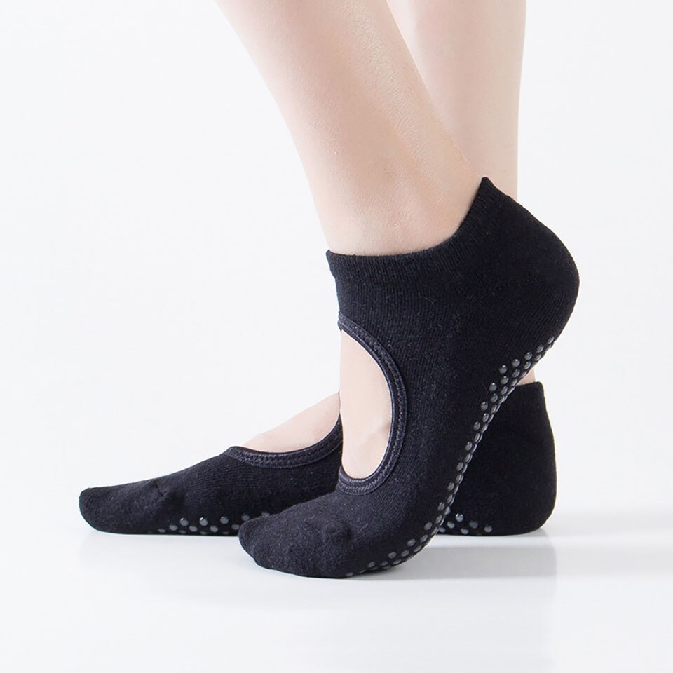 Frottee-halter-yogasocken, damen-pilatessocken, rückenfreie socken, atmungsaktiv, rutschfest, fitness-, ballett-, tanz-, baumwoll-sportsocken, hausschuhe