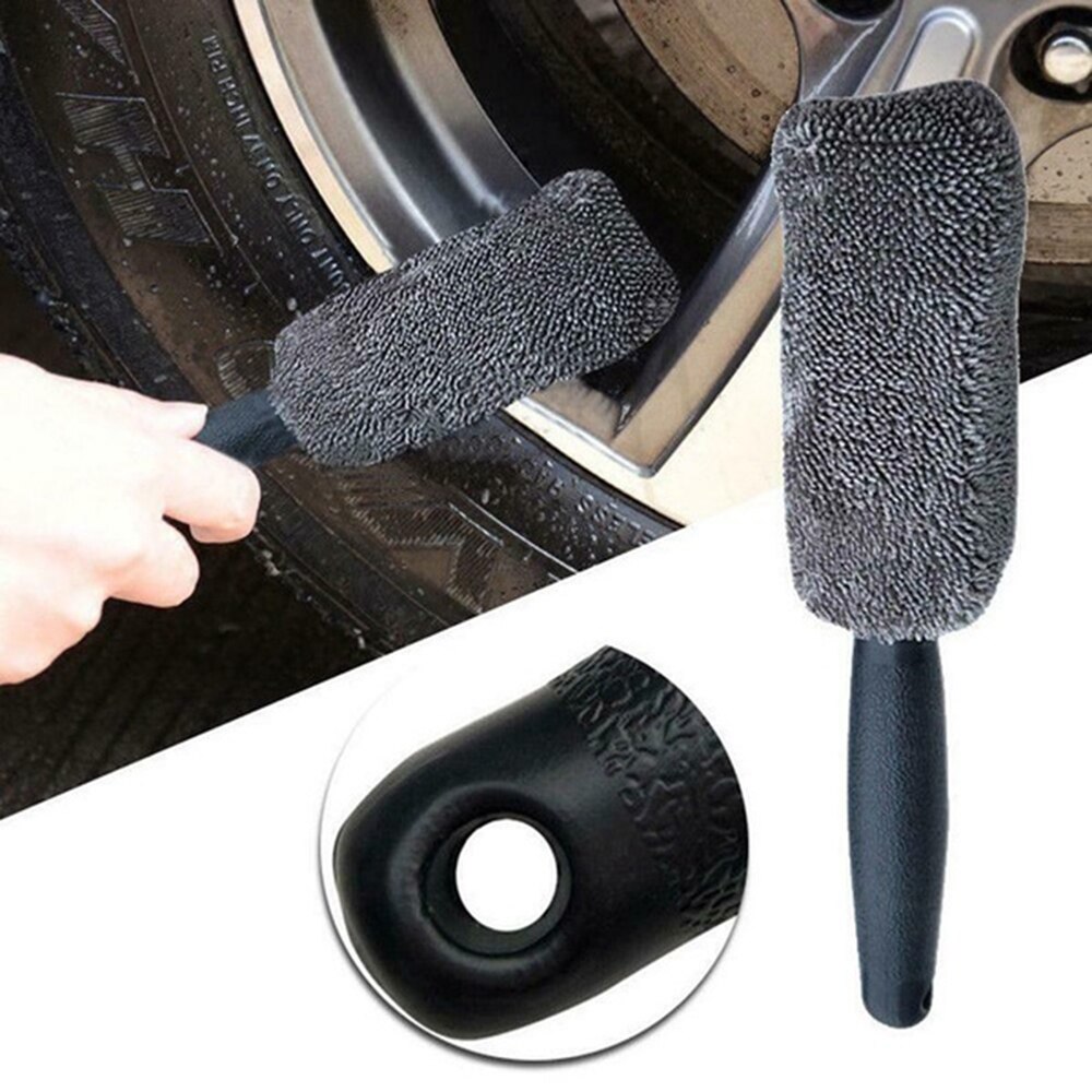 1pcs Portable Microfiber Wheel Tire Rim Brush Auto Kofferbak Motorfiets Bike Autobanden Motor Wassen Handle Washing Cleaner
