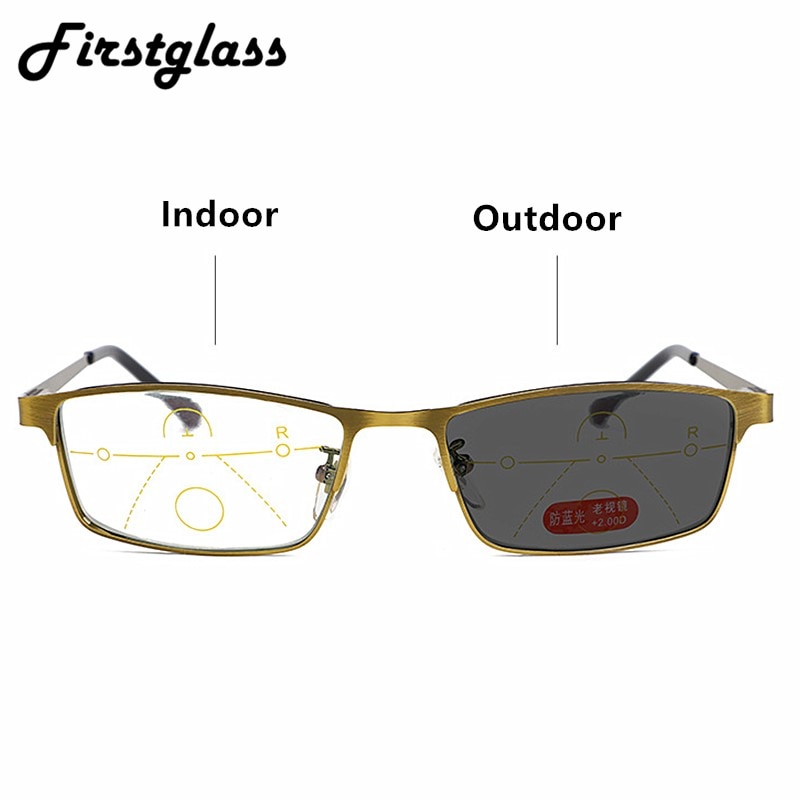 Transition Photochromic Progressive Reading Glasses Multifocal Bifocal Men Women Anti-Blue-Ray Resin Presbyopic glasses 1.5 2.0