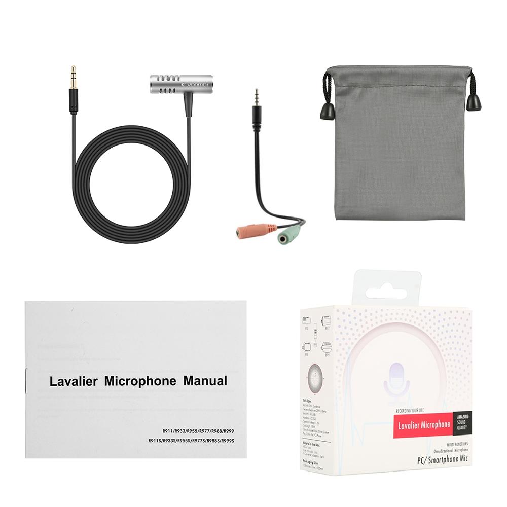 Clip-on Lapel Mic Lavalier Omni-directional Double Condenser Microphone Silver Yanmai R933