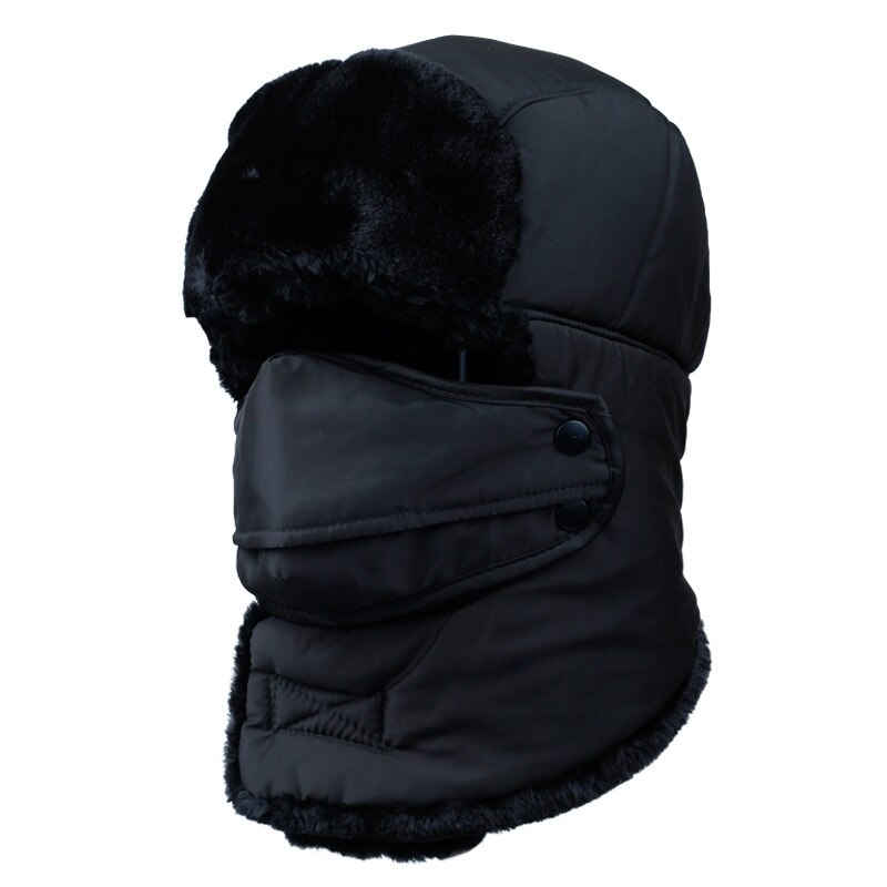Vinter balaclava beanie hat kvindelig til kvinder mænd ansigtsmaske motorhjelm vindtæt tyk varm sne ski vinter hat cap øreklap: Sort