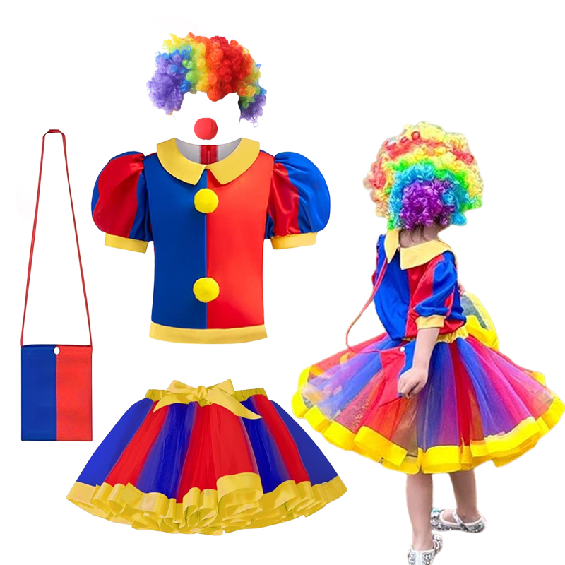 Children Clown Cosplay Costume Halloween Role Play Costumes Stage Performance Sets Girls Theme Party Skirt Suit