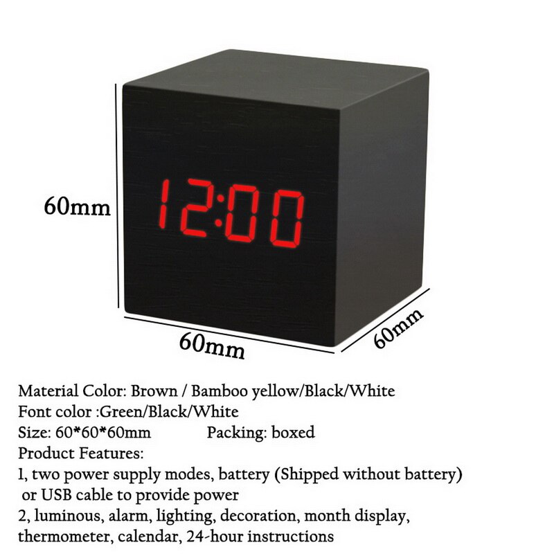 Digital Wecker Holz LED Alarm Zeit Anzeige Für Schlafzimmer Nacht Büro Kalender Temperatur LED-anzeige Holz Schreibtisch Uhr