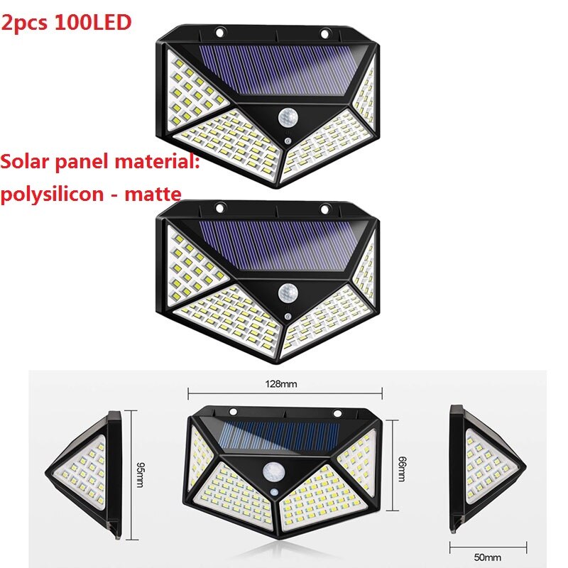 100/208LED Solar Motion Sensor Wall Light Waterproof Yard Security Lamp 3 Modes 120 Degree Four-Sided Wall Lamp: 2