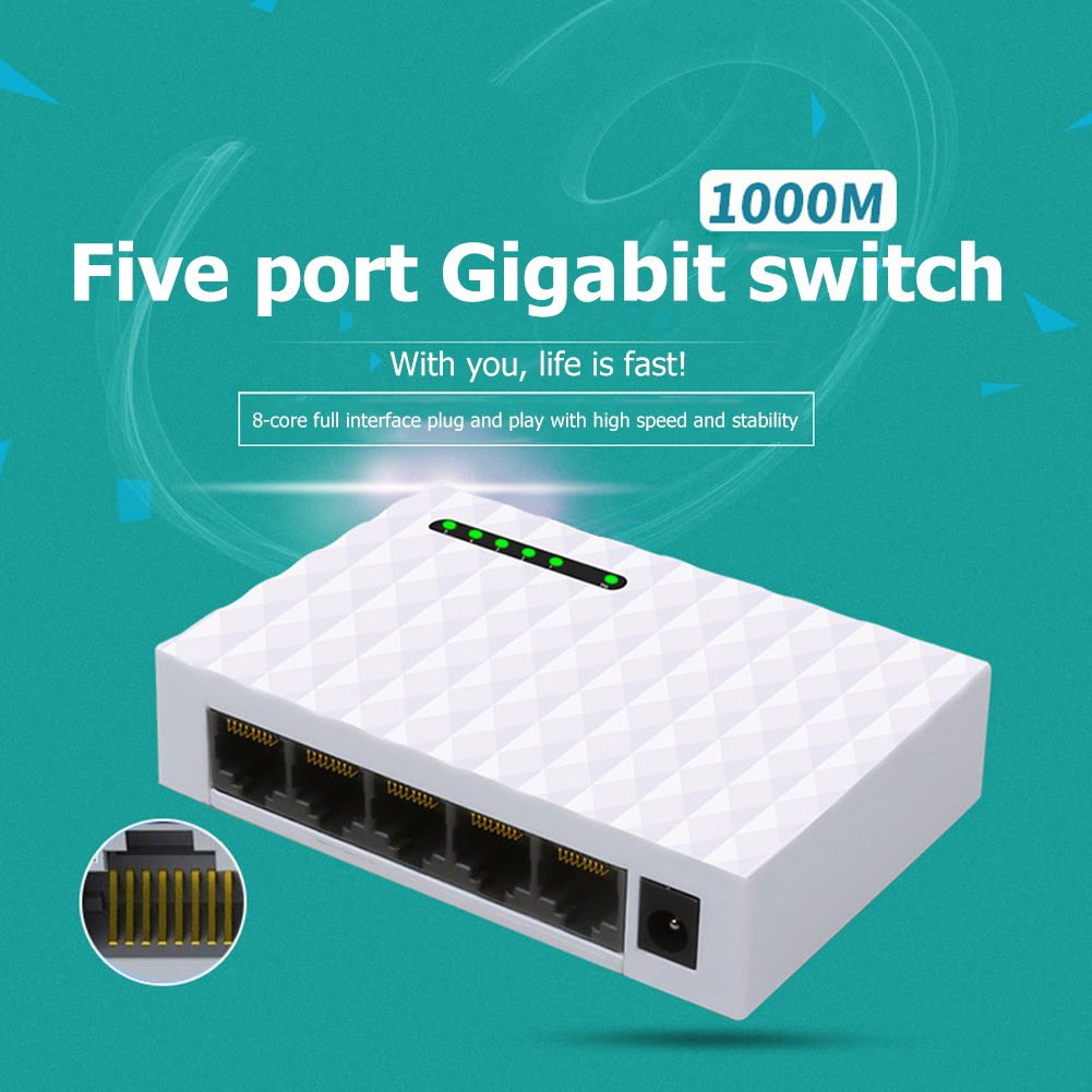 1000 Mbps Switch Ethernet Mini 5-Port Desktop Gigabit Fast RJ45 Network Switcher LAN Switching Hub Adapter Full duplex Exchange
