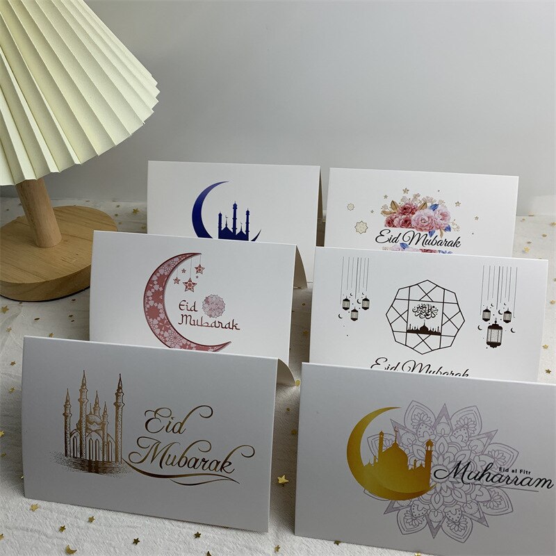 6 Pcs Eid Mubarak Invitation Cards Church Ramadan Islamic Muslim Greeting Card