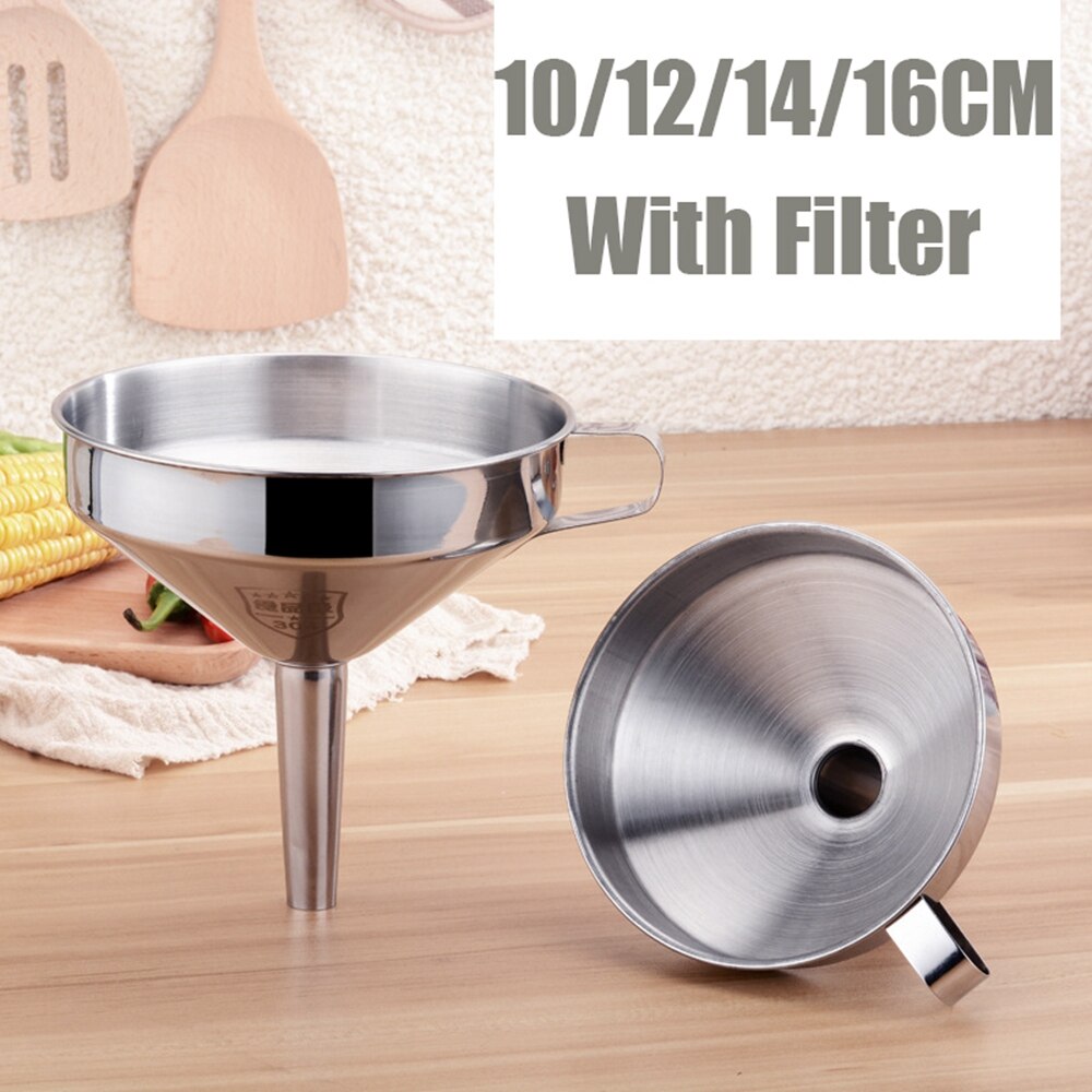 Durable Stainless Steel Funnel Multifunctional Kitchen Oil Liquid Funnel Spices Wine Flask Filter Detachable