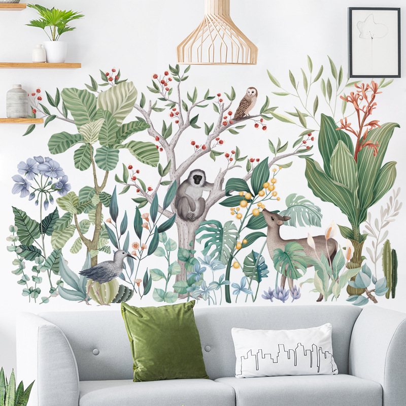 Tropisk regnskov planter tropiske dyr serie tapet baggrundsklistermærker wallstickers selvklæbende