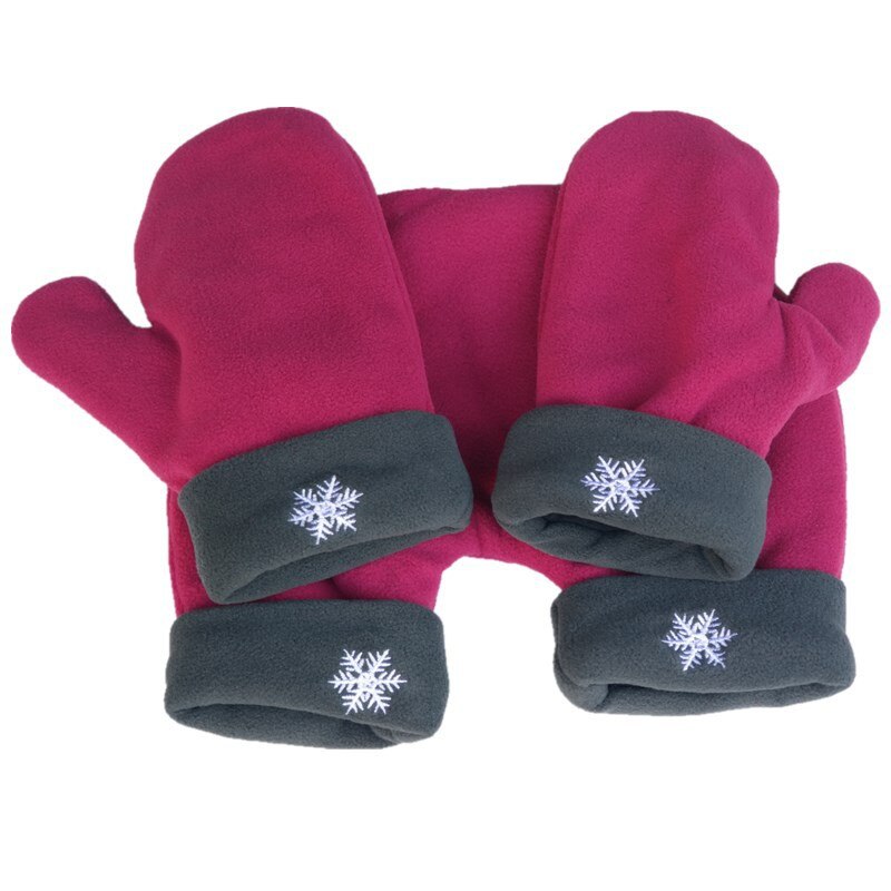 Pudcoco 3 stk par handsker elskere polar fleece vante sammenføjet forældre-barn vinter varmt håndtag dobbelt handsker jul: Vandmelon rød