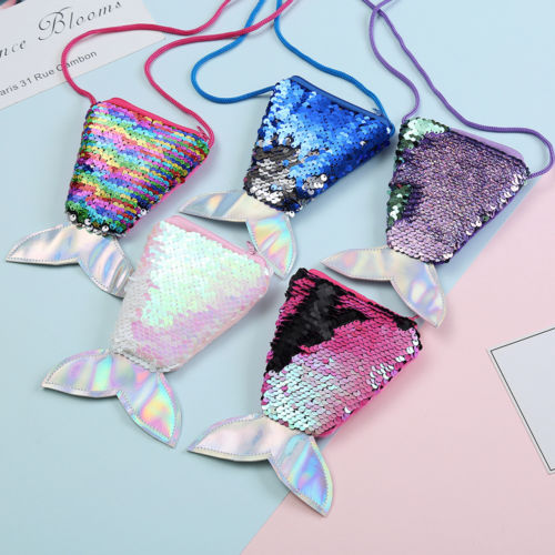 Women Child Mermaid Coin Purse Sequins Wallet Earphone Package Bags 6 Colours