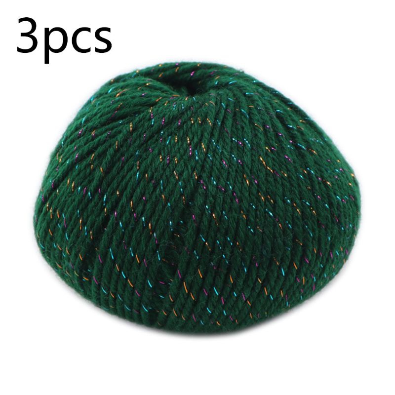 3 Roll 2 Strand Medium Thick Acrylic Fiber Hand Knitting Yarn Colorful Shiny Metallic Crochet Wool Thread for DIY Scarf: G