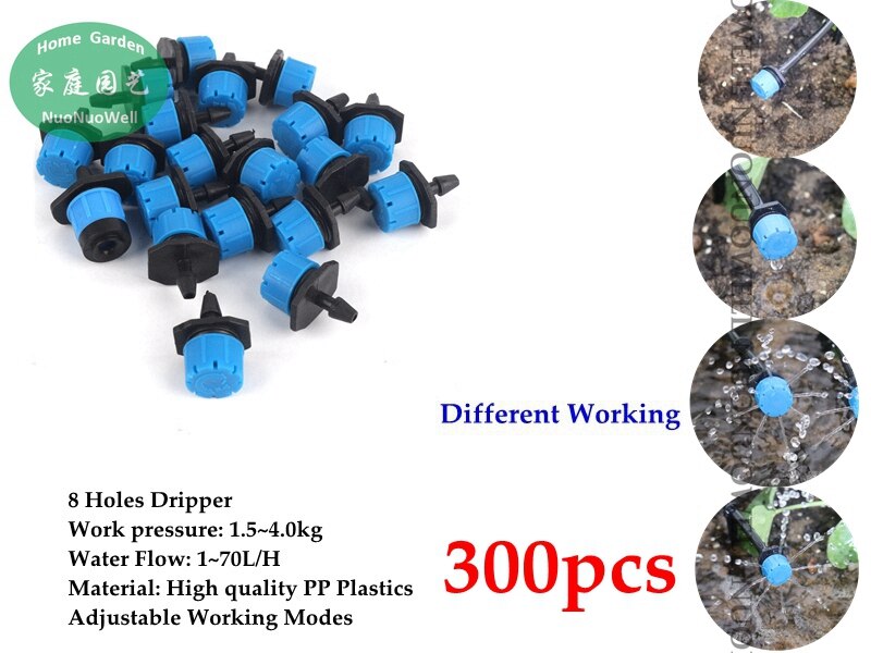 500~10pcs Adjustable Blue 8-Hole Irrigation Drippers Drip Head Sprinklers Bonsai Flower Drip Irrigation System Nozzles Emitters: 300pcs
