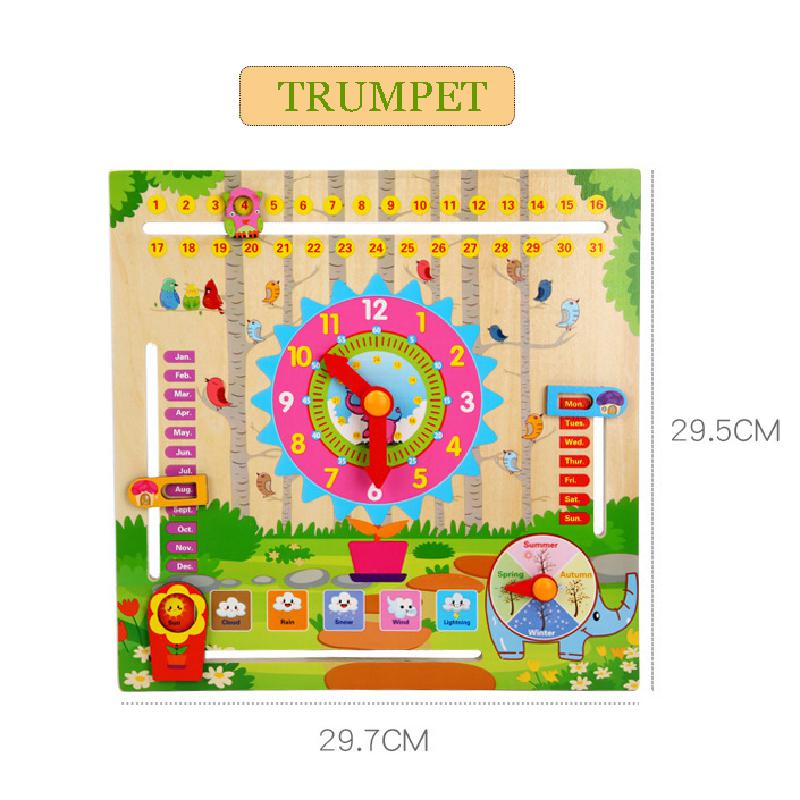 Wooden Multifunctional Calendar Clock Children&#39;s English Early Childhood Education Puzzle Hanging Board