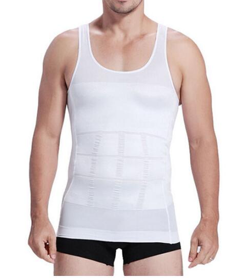 Men's Slimming Body Shaper Corset Shirt Compression Abdomen Tummy Belly Control Running Gym Sports Vest T Shirts Clothing: white sleeveless / XL