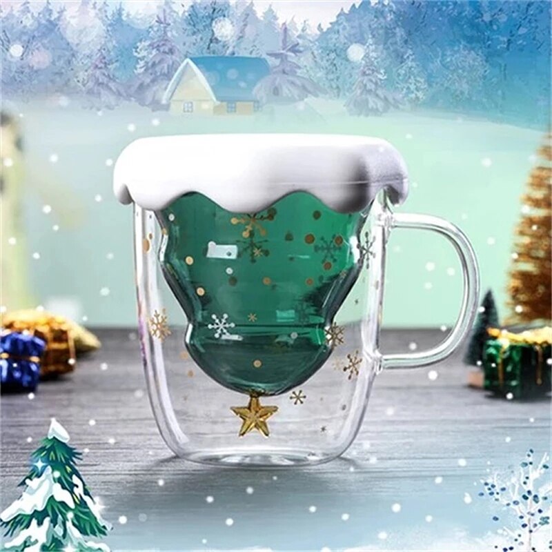 Creatieve Dubbele Laag Glas Kerstboom Ster Water Cup Hoge Temperatuur Mok Glas Kerstboom Ster Die Beker Xmas
