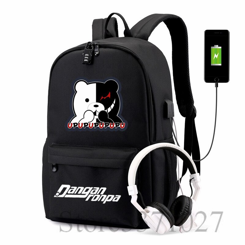 Danganronpa-mochila Ouma Kokichi con carga USB para adolescentes, morral escolar de , bolso de viaje para hombres y mujeres, mochila para ordenador portátil para estudiantes