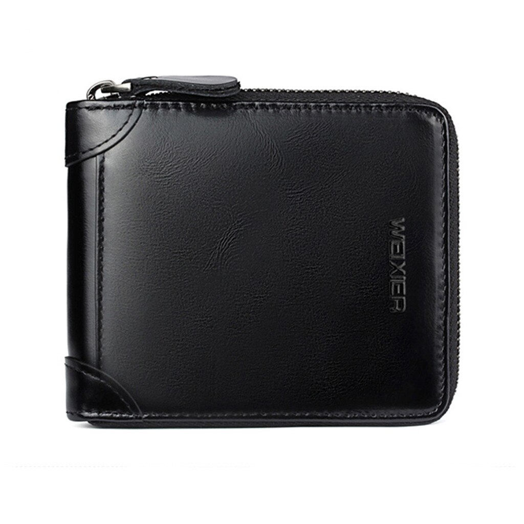 Men Wallets Coin Purse Clutch Hasp Retro Short Wallet Card Holder Wallet Men's Small Zipper Wallet With Coin Purse: Black