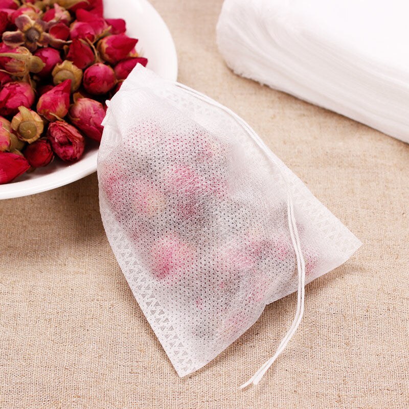 Bolsas de té desechables de grado alimenticio, filtro de tela no tejida, Infusor de té con sello de cuerda, filtros de especias, 100 piezas