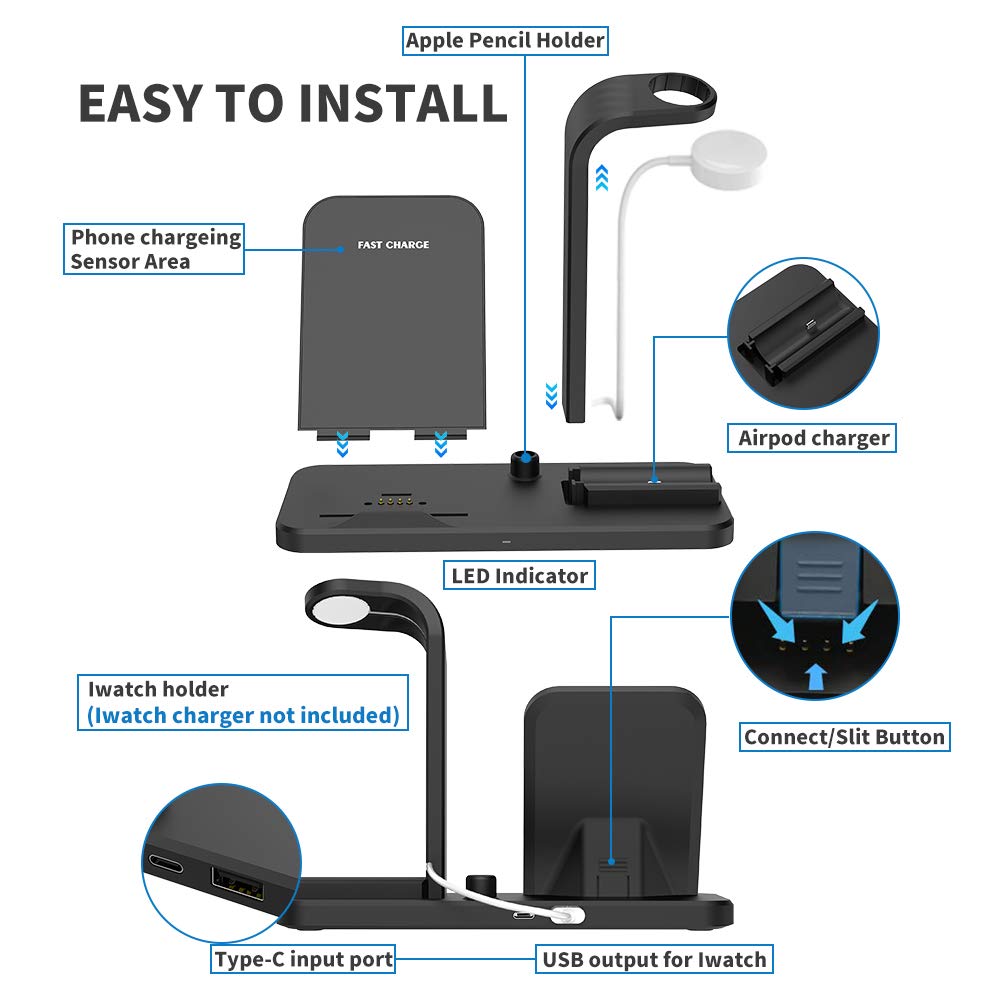 3- i -1 trådløs opladerstander til airpods pro apple watch ladedockingstation til apple watch series 5/4/3/2 iphone 11 x xs  xr 8