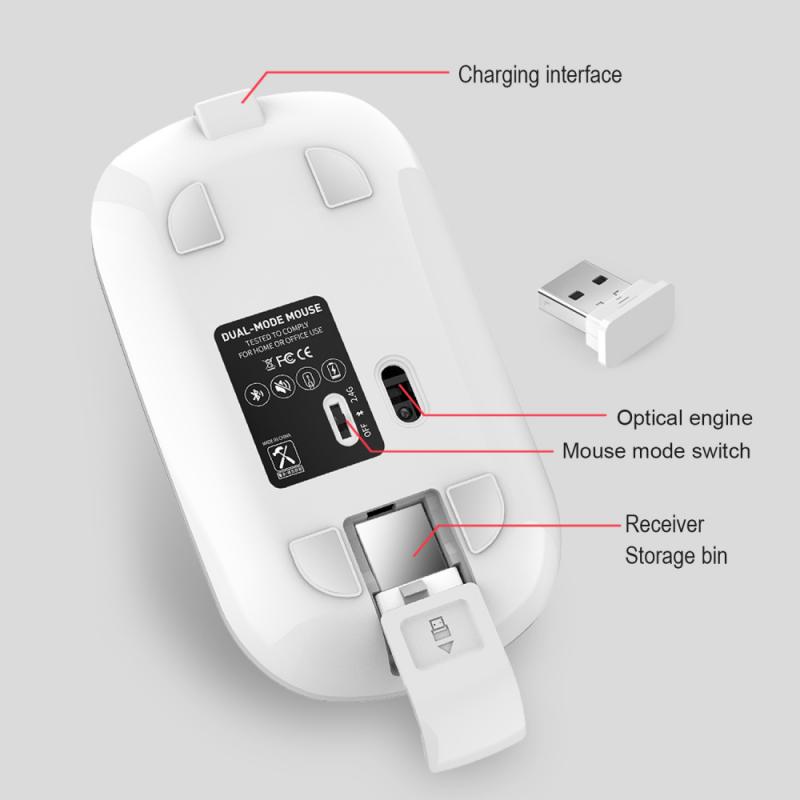 Draadloze Muis Computer Bluetooth Muis Stille 1600 Dpi Oplaadbare Ergonomische Muis 2.4Ghz Usb Optische Muizen Voor Laptop Pc