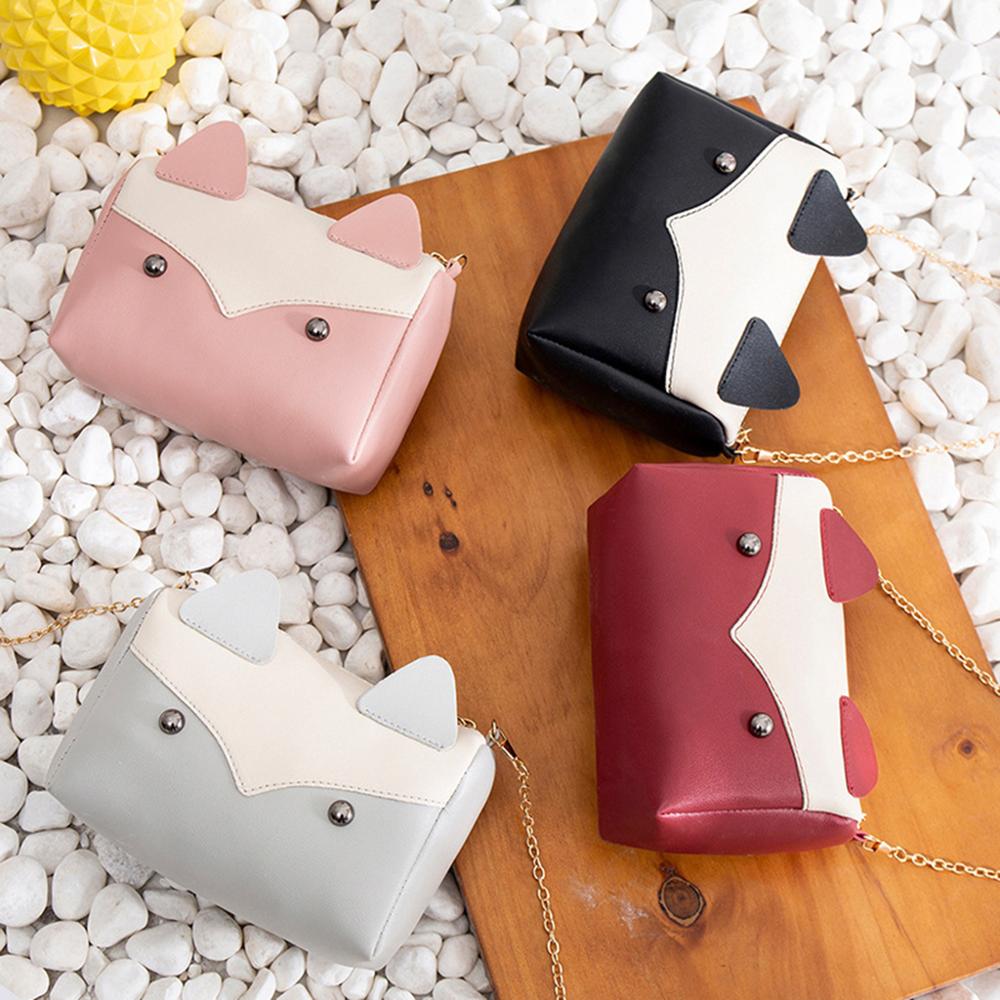 Damesmeisjes schattige cartoon patronen handtas kleine pu leren ketting riem crossbody schoudertas