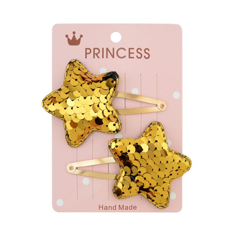 Horquilla de pelo para niña, pasador de pelo de Color degradado con lentejuelas, Corona de amor de estrella de cinco puntas, horquilla dorada con clip BB, accesorios para el cabello, tocado