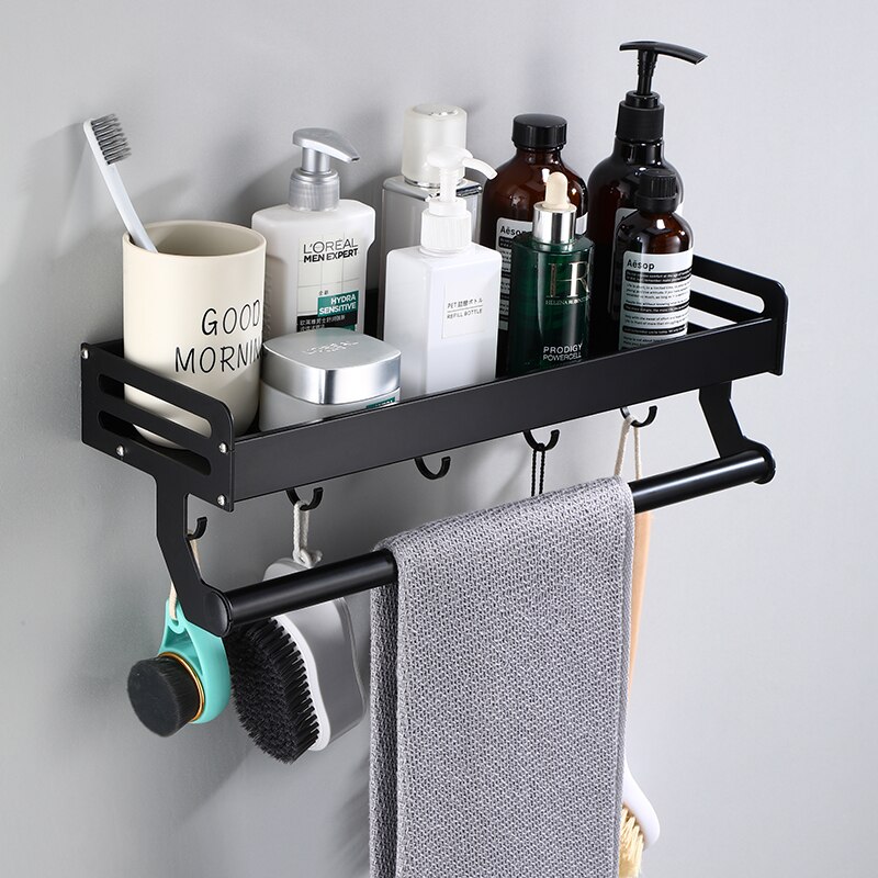 Schwarz Lackiert Schlecht verwöhnen Einreihigen Regal Shampoo Gestell Küche Gestell Schlecht Regal Raum Aluminium