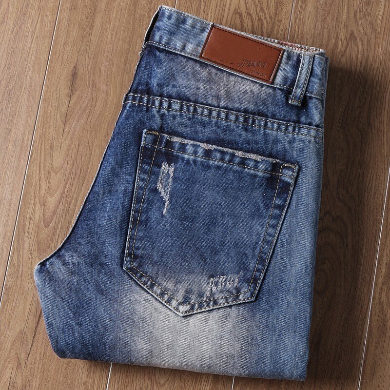 Lente Mannelijke Mode Borduren Straight Slim Fit Cowboy Broek Man Gat Gescheurde Jeans Voor Mannen Streetwear Biker Broek Heren