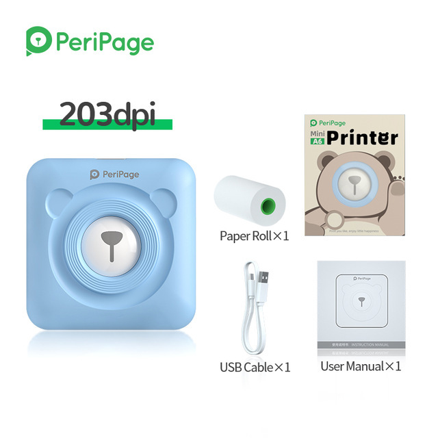 PeriPage – Mini-imprimante thermique Portable pour photos et reçus, 203dpi, Bluetooth sans fil, A6: A6 203 Blue